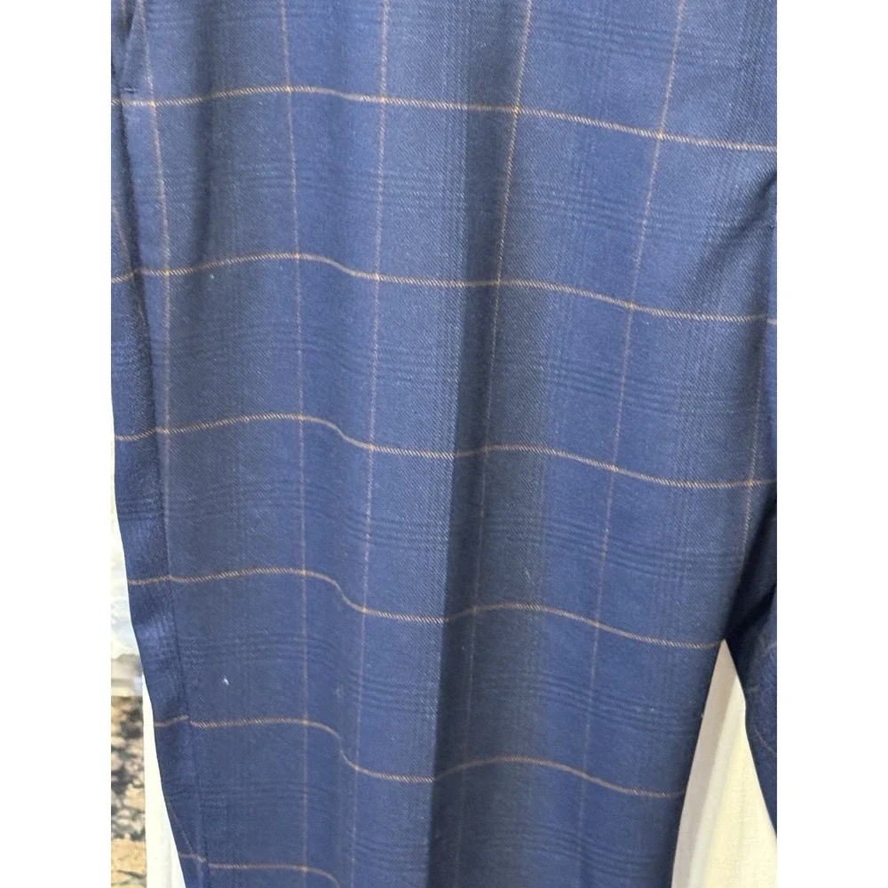 Stacy Adams Men's 2 Piece Suit Navy Blue Windowpane Plaid Hybrid Modern Fit Flat